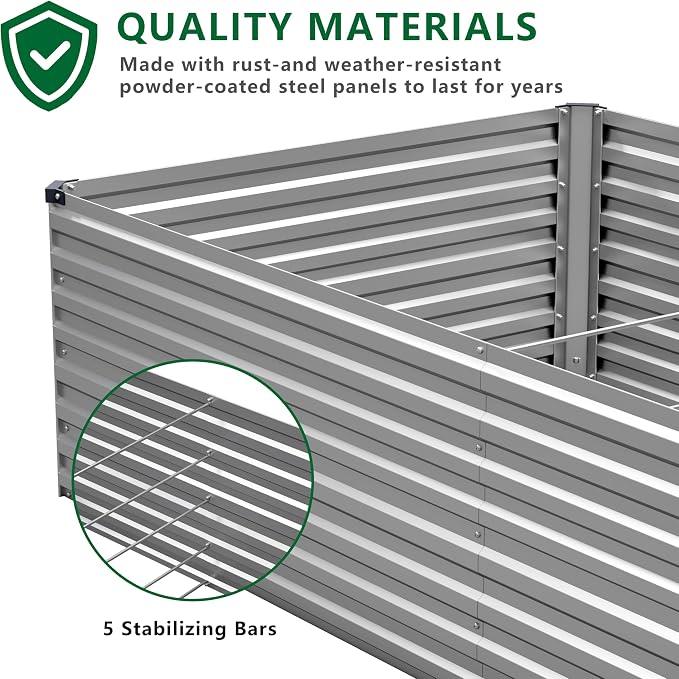 8x2x2FT Galvanized Raised Garden Bed Kit, Vegetable Plant Boxes-Rectangle Metal - Image 8