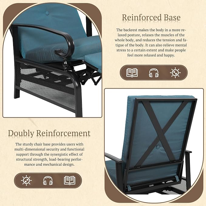 Oakcloud Adjustable Outdoor Lounge Chair Metal Patio Relaxing Recliner Chair - Image 5