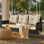 YITAHOME 3-Seats Hanging Porch Swing Chair Outdoor Black Rattan Patio Swing by YITAHOME