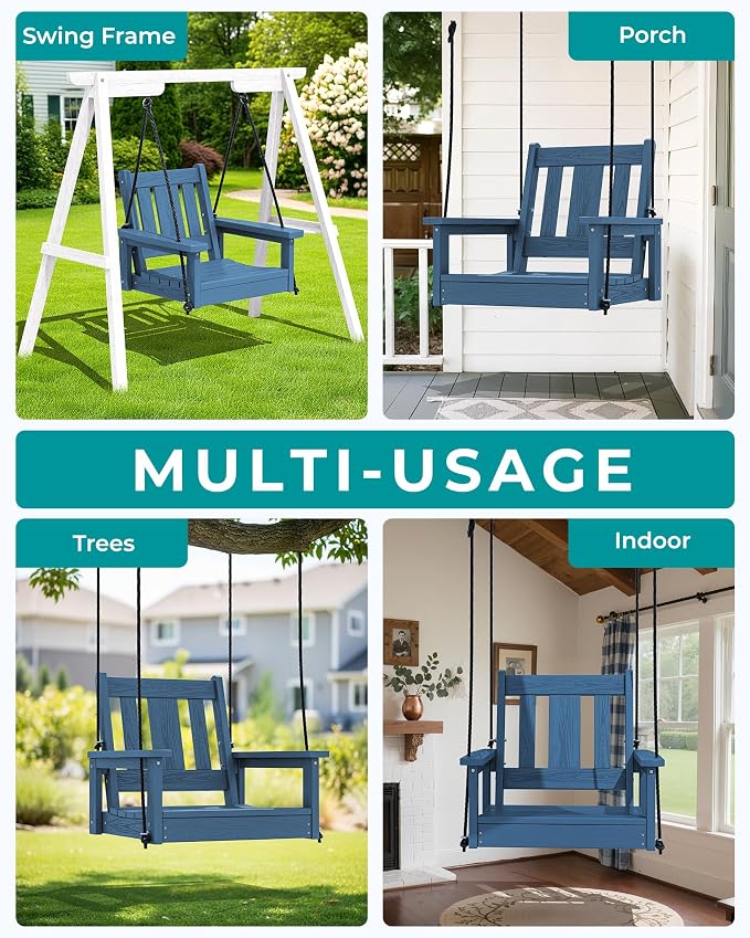 SERWALL HDPE Single Porch Swing, Heavy Duty Single Person Swing Chair - Image 7