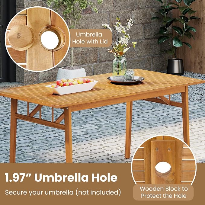 Tangkula 7 Pieces Patio Acacia Wood Dining Set, Outdoor Heavy Duty Rectangular - Image 4