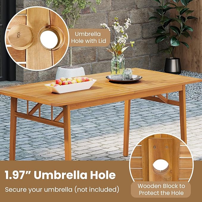 Tangkula 3 Pieces Patio Dining Set, Acacia Wood Space Saving Outdoor - Image 3