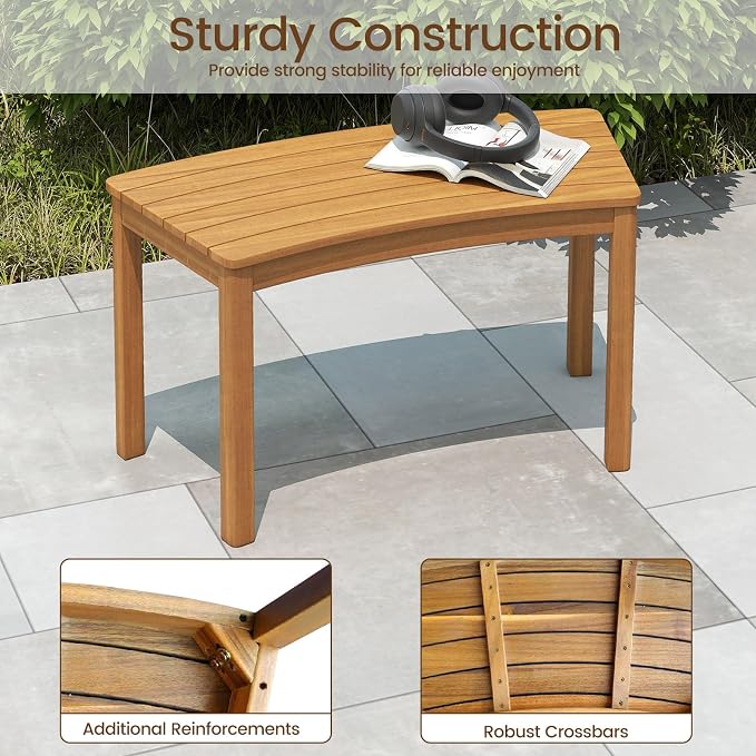 Tangkula Acacia Wood Outdoor Curved Bench Set of 2, Patio Garden Backless Fire - Image 5