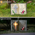Outdoor Solar Memorial Cross Stakes Lights, Waterproof Book Statue Grave - Image 3