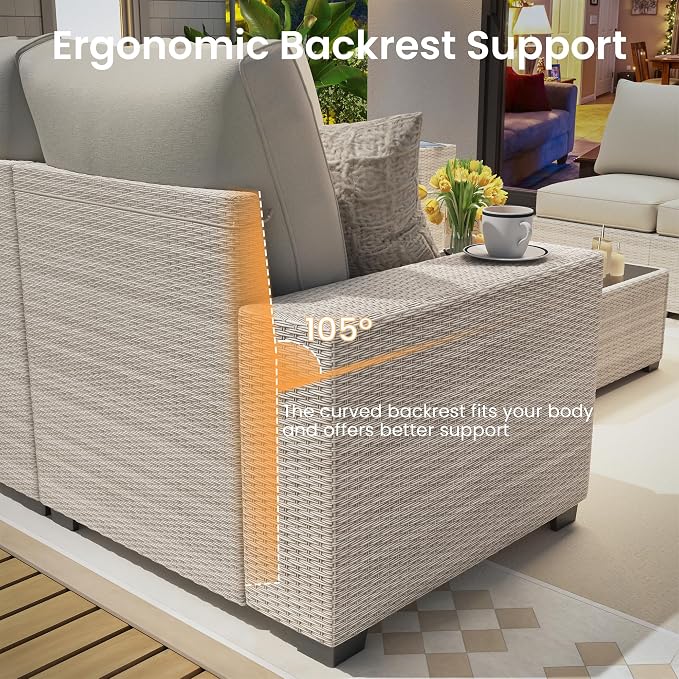 8 Piece Outdoor Patio Furniture Set, Outdoor Sectional Furniture, Rattan & - Image 8