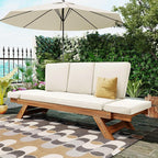 Merax Patio Sofa, Outdoor Adjustable Wooden Daybed, Chaise Lounge - Image 3