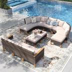 PHI VILLA 10-Piece Wicker Patio Furniture Set, Outdoor Half-Moon Curved by PHIVILLAThepioneerofcomfortablehouseholdsupplies