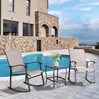 Vongrasig 3 Piece Outdoor Rocking Bistro Set, Textilene Fabric Small Patio - Image 2