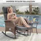 Zero Gravity Patio Rocking Wicker Recliner Chair - Image 3