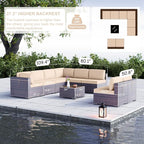 Kullavik 9 Pieces Outdoor Patio Furniture Set PE Wicker Rattan Sectional Sofa - Image 2