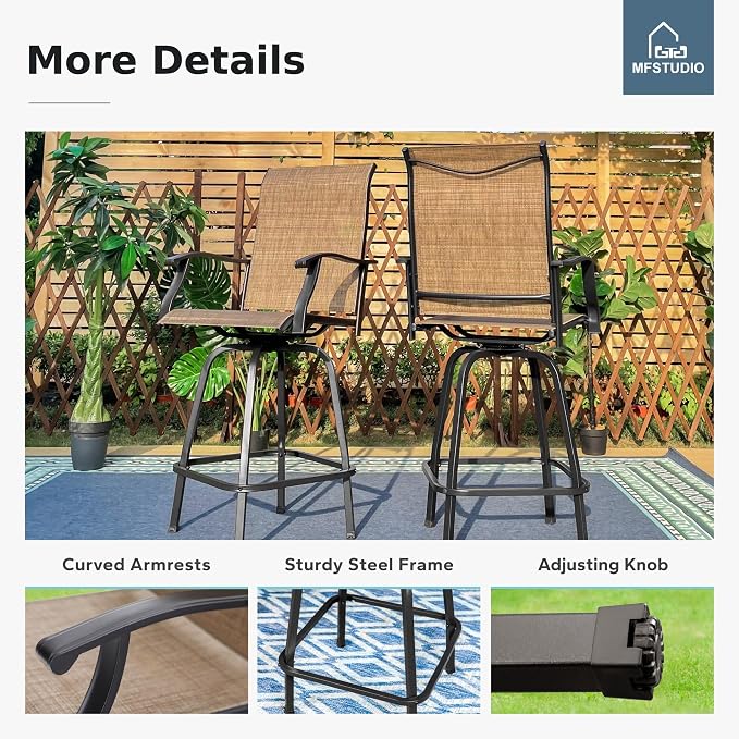 MFSTUDIO Outdoor Bar Stools Set of 4, Swivel Bar Height Patio Chairs Outdoor - Image 3