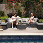 7 Piece Outdoor Patio Furniture Sets, Outdoor Wicker Conversatin Set w Glass - Image 7