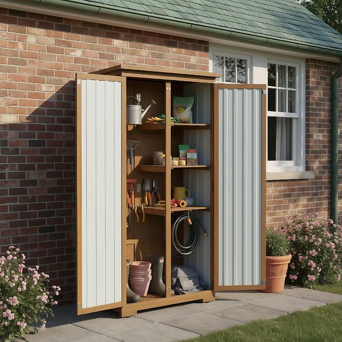PetsCosset Outdoor Storage Cabinet, Wood & Metal Storage Shed - Image 6