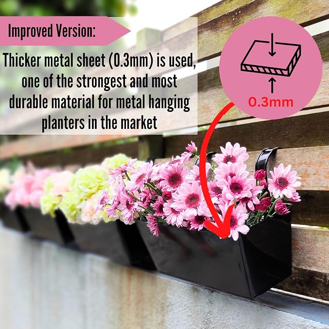 LaLaGreen Railing Hanging Planters Large Black Metal Strawberry Flower Pots - Image 6