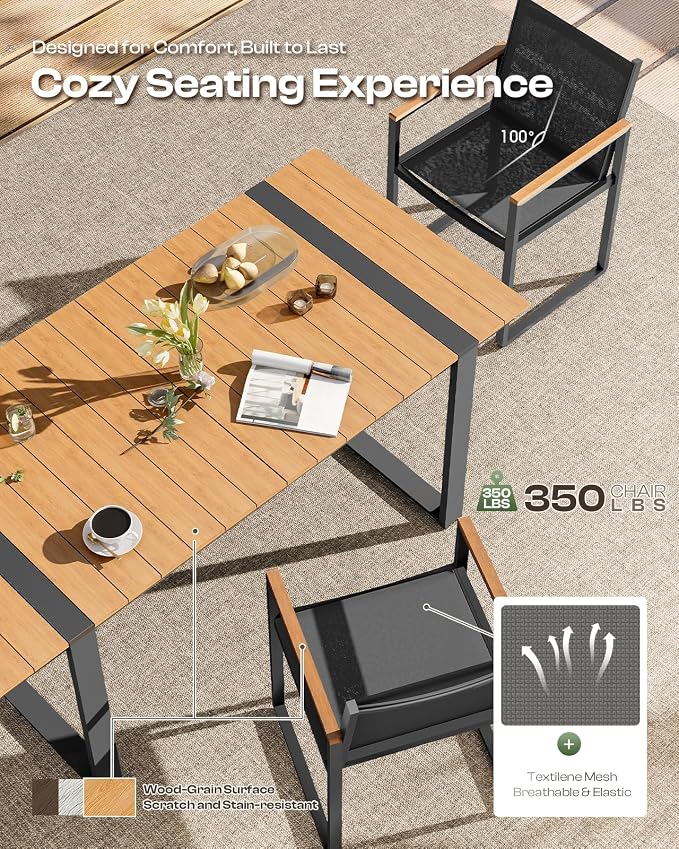 Outdoor Dining Set, HDPS + Aluminum Patio Table and Chairs Set - Image 3