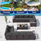 Outdoor Patio Furniture Set, 12 Pieces Outdoor Sectional Furniture High - Image 9