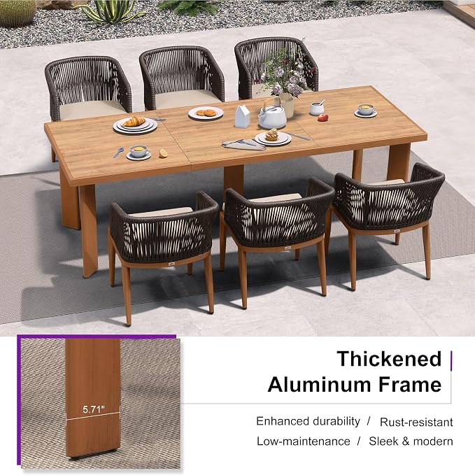 PURPLE LEAF 13 Pieces Outdoor Dining Set Patio Furniture Set Aluminum Rattan - Image 4