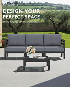 SERWALL HDPE Patio Furniture Set, 4 Pieces Outdoor Sectional Sofa Set, - Image 4
