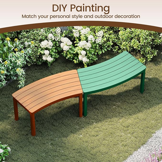 Tangkula Acacia Wood Outdoor Curved Bench Set of 3, Patio Garden Backless Fire - Image 7