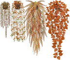 Der Rose 4Pcs Fake Fall Plants Hanging Orange Artificial Eucalyptus Plants by DerRose