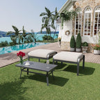 HOMREST Metal Outdoor Ottoman, 3-Piece Aluminum Footstool w/Removable Cushion by HOMREST