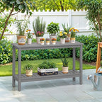 SUPER DEAL 48 inch Outdoor Console Table, 2-Tier Solid Wood Side Table - Image 4