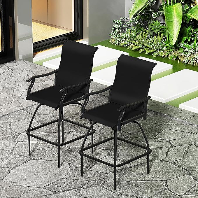 LEVELEVE Patio Bar Set 2pcs Swivel Bar Stools Outdoor Bistro Textilene by Enjoyyourlife