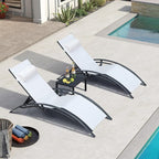 PURPLE LEAF Patio Chaise Lounge Set of 3 Outdoor Lounge Chair Beach Pool by PURPLELEAF