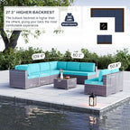 Kullavik 9 Pieces Outdoor Patio Furniture Set, Sectional Rattan Sofa Set Brown - Image 2