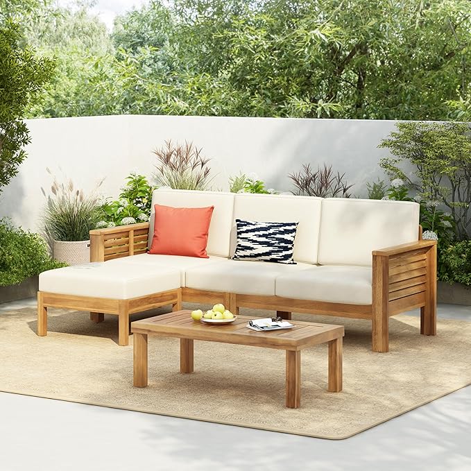 Merax 3 Piece Acacia Wood Patio Furniture Set, Outdoor Sectional Sofa Set by Merax