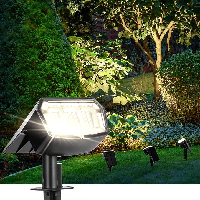 Solar Spot Lights Outdoor 63 LED 3 Lighting, Waterproof IP65 Modes Spotlights by AUDERWIN