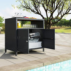 Outsunny Wicker Outdoor Storage Cabinet, Rattan Outdoor Bar Table - Image 9