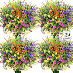 20 Bundles Artificial Flowers for Outdoors Fake Plastic Flowers UV Resistant by Besteek