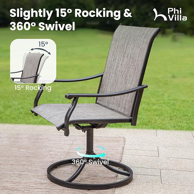 PHI VILLA Patio Dining Table and Chairs, 2 Swivel & 4 Stable Patio Dining Chairs - Image 2