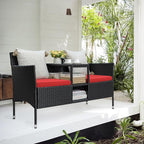 Greesum Patio Loveseat Outdoor Wicker Furniture Conversation Set - Image 2