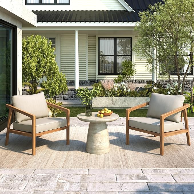 Christopher Knight Home Set of 2 Leland Patio Furniture Acacia Wood Club Chairs - Image 6