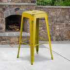 Flash Furniture Kai Commercial Grade 4 Pack 30" High Backless Distressed Yellow - Image 2