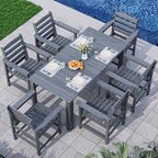 Outdoor HDPE Dining Table Set, 7-Piece Outdoor Dining Table Sets, Wood Grain by Unknown