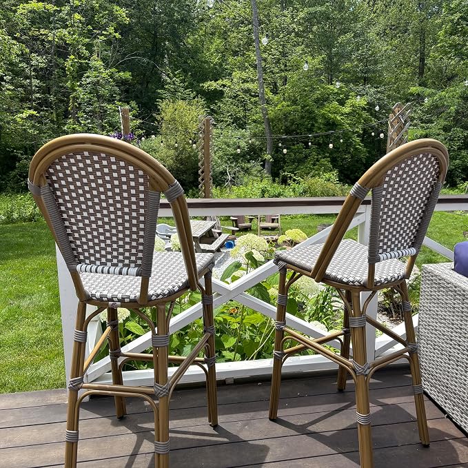 PURPLE LEAF French Counter Height Bar Stool Set of 4 25" Bamboo Print Finish - Image 2