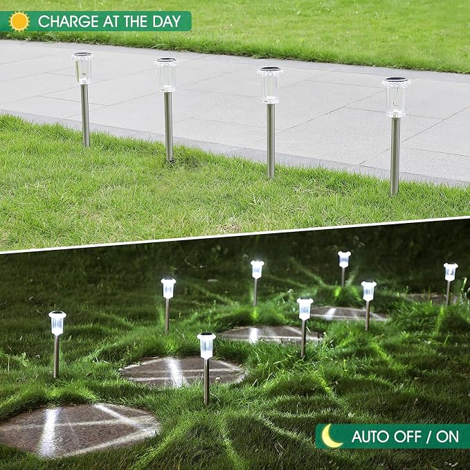 Solar Lights Outdoor, 15 Pack Waterproof Stainless Steel Solar Stake Lights - Image 5