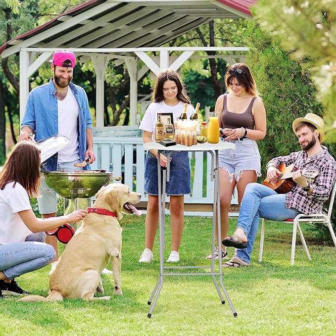 VINGLI 24" Plastic Folding Round Table Bar Height, HDPE Matrial - Image 2