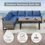 Belord Outdoor Sectional Sofa 6 Seater L Shaped Couch Wicker Patio Conversation - Image 3