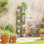 Plant Stand Indoor 7 Tier 8 Potted Metal Wood Plant Shelf, Oak Grey - Image 6