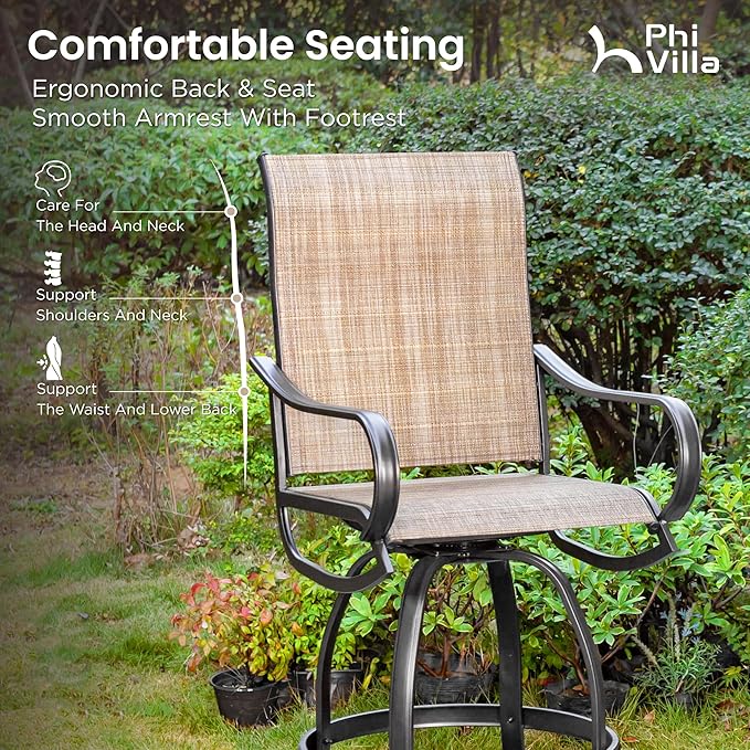 PHI Villa Outdoor Swivel Bar Stools Set of 2, Counter Height Patio Chairs - Image 5