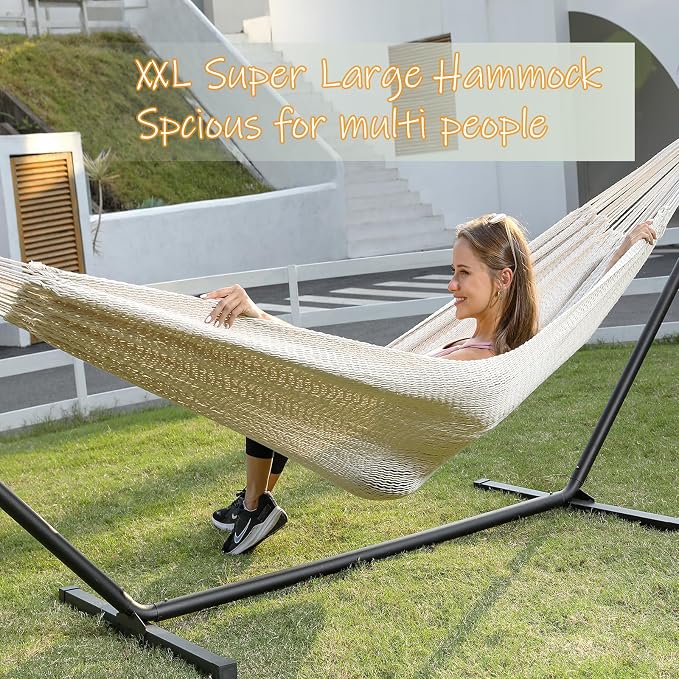 ZEAN Handwoven Hammock by Thick Cotton Rope XXL Two Person Hammock - Image 3