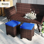 Outsunny 2 Pieces Outdoor Patio Ottomans, All Weather Wicker Outdoor Footstools - Image 2