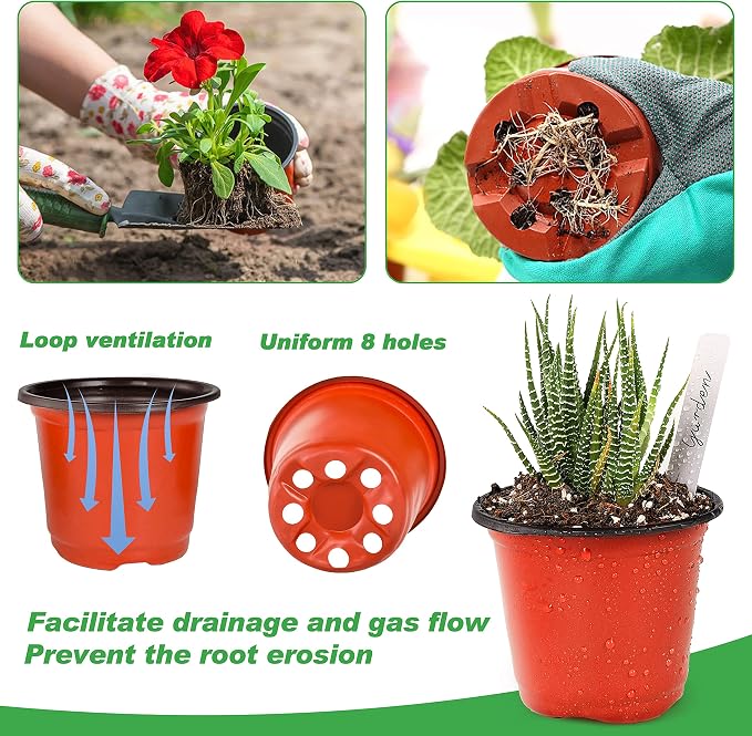 TDHDIKE Plastic Planter Nursery Pots 4" Small Seedlings Flower Pots Container - Image 3