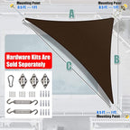 Amgo 20' x 20' x 28.3' Brown Right Triangle Sun Shade Sail UPF50+ Canopy Awning - Image 8