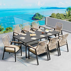 9 Pieces Patio Dining Set, 8 x Woven Rattan Chairs by SUNSHINEVALLEY