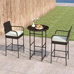 Tangkula 3 Piece Outdoor Bar Set, Patio Rattan Heavy Duty Bar Height Glass Top - Image 3